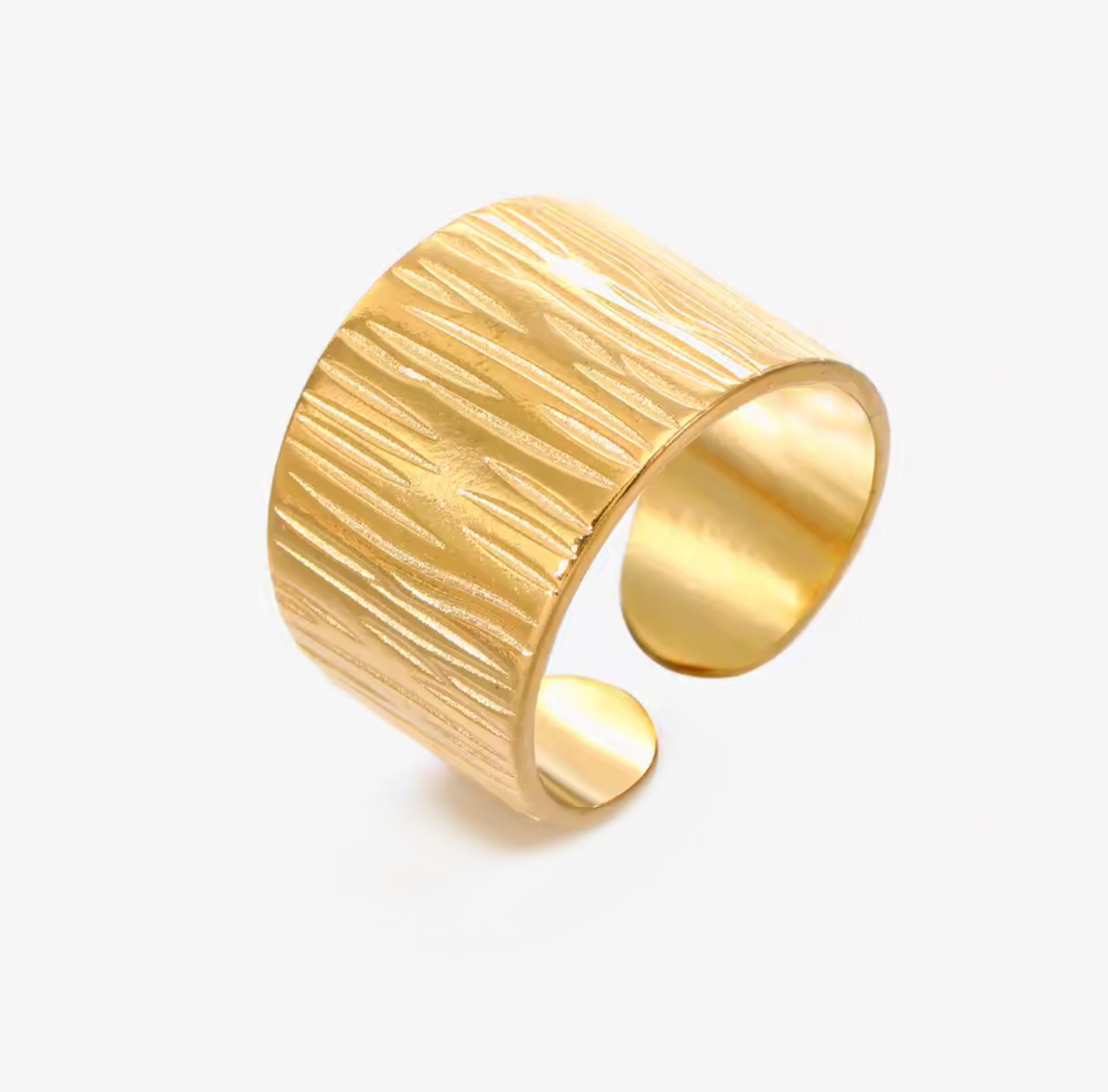 Gold Chunky Oak Texture Adjustable Ring