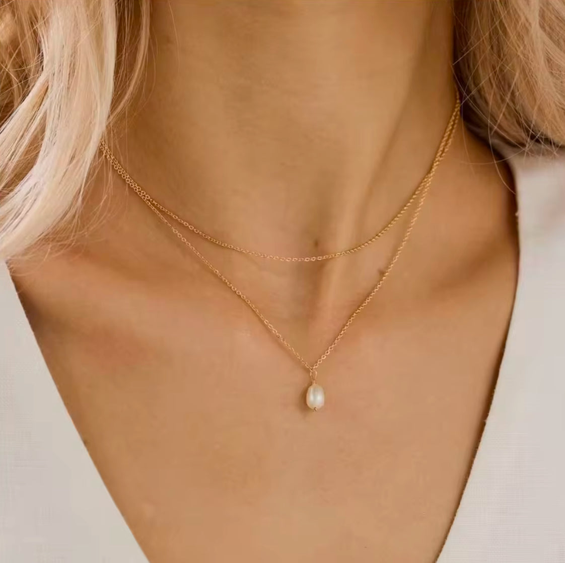 Gold Double Layer Pearl Pendant Necklace