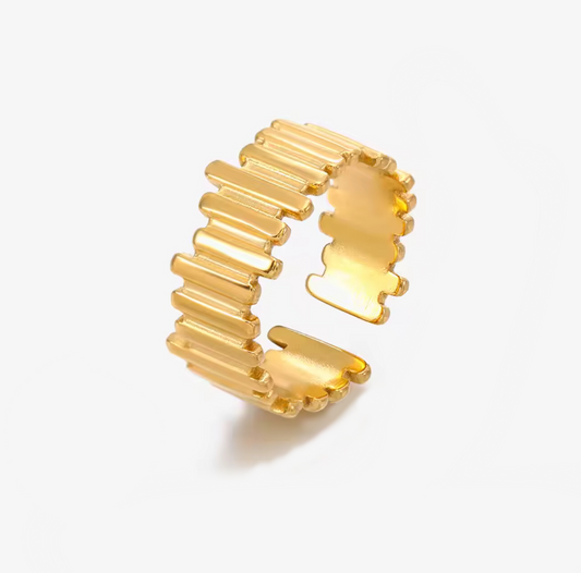Gold Vertical Lines Open Adjustable Ring