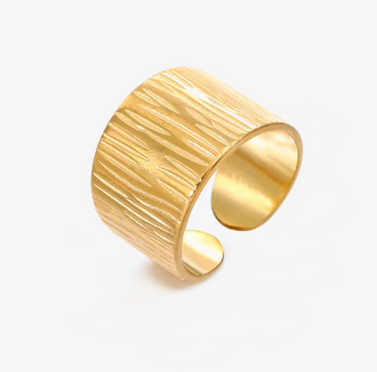 Gold Chunky Oak Texture Adjustable Ring