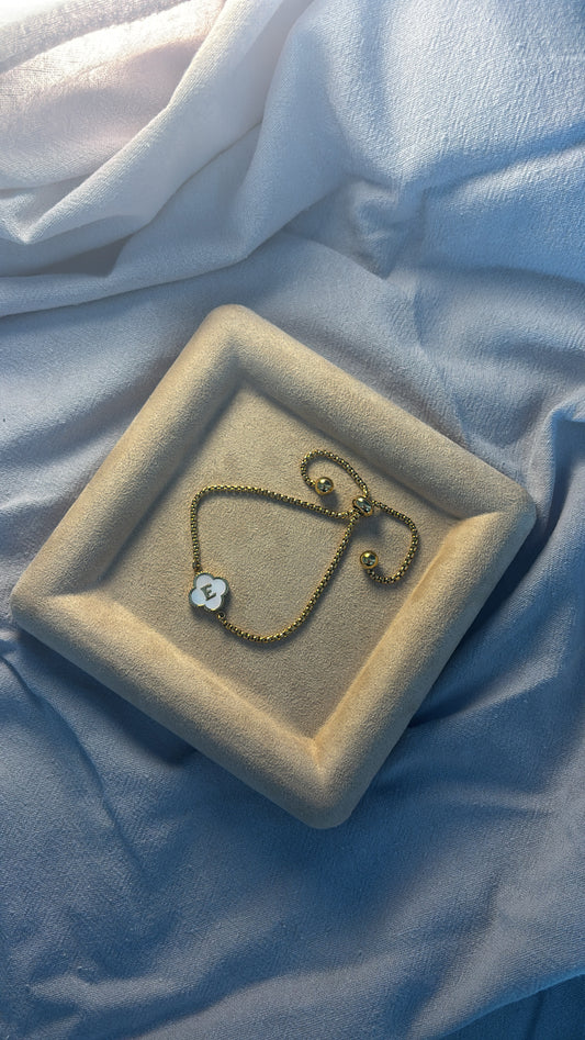 Initial Four Leaf Clover Adjustable Bracelet