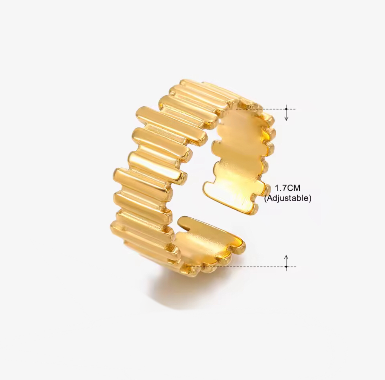 Gold Vertical Lines Open Adjustable Ring