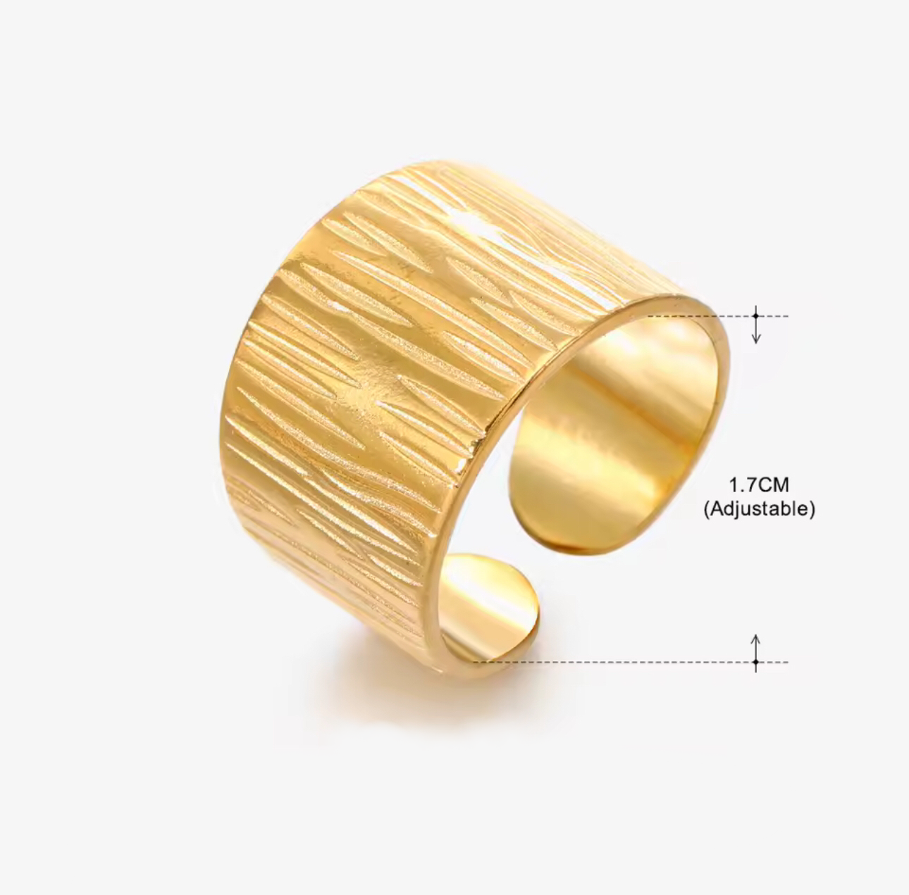 Gold Chunky Oak Texture Adjustable Ring