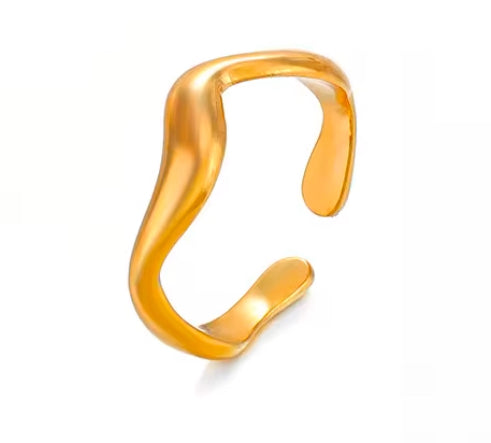 Gold Curve Wave Adjustable Ring